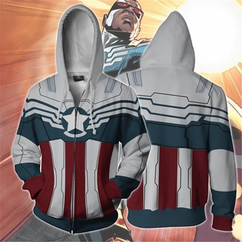 

2019 Captain America Sam Wilson Falcon Cosplay Costumes fashion 3D Printing zipper Hooded Sweatshirts Captain America Hoodies