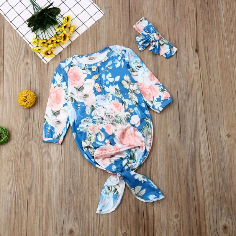 Floral Newborn Baby Cotton Swaddle Wrap Blanket Sleeping Bag Headband