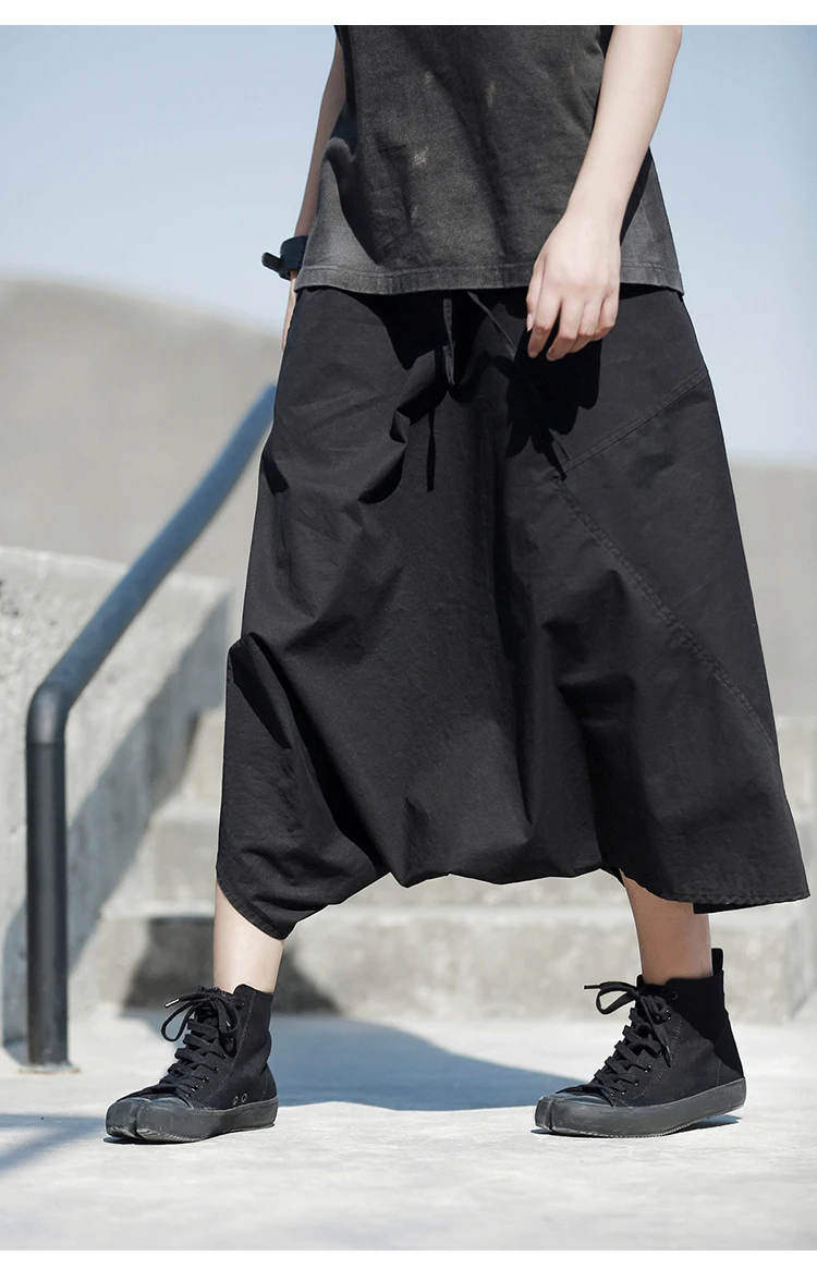 Корейский стиль, Женские однотонные черные свободные шаровары, эластичная талия, длина до середины икры, женские повседневные уличные длинные штаны, брюки J067