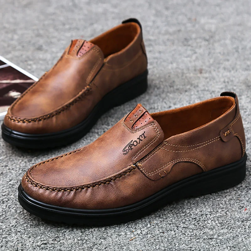 Мужская кожаная обувь; классические коричневые Лоферы размера плюс 42-48; хорошая обувь без шнуровки; обувь для вождения; Tenis Hombre