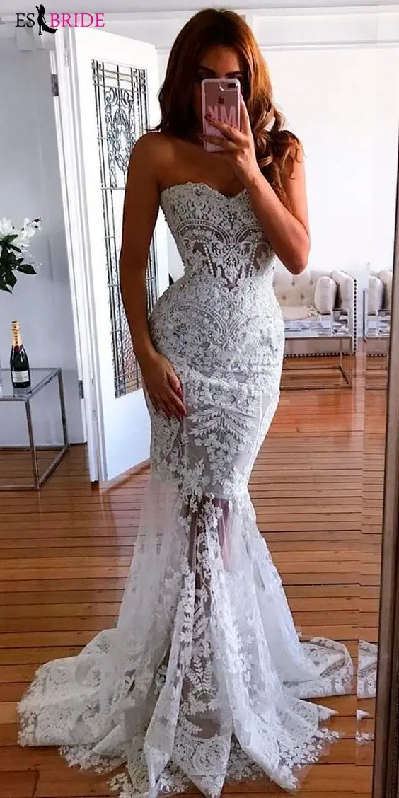 2019 white simple evening dresses long luxury Mermaid Princess formal dress women elegant lace special occasion dresses ES2601 2019 white simple evening dresses long luxury Mermaid Princess formal dress women elegant lace special occasion dresses ES2601
