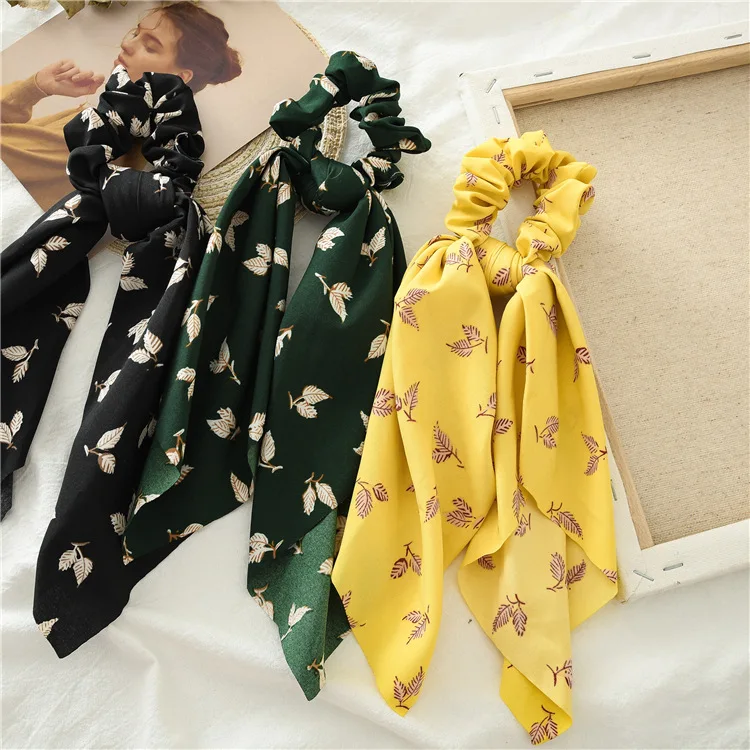 Summer Flower Printed Women Elastic Scrunchies Hair Bands Retro Hair Ties Scarf Rubber Band Hair Accessories for Women Girls