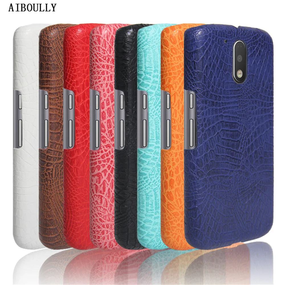 For Motorola Moto G4 Luxury Crocodile PU Leather Skin Hard PC Back