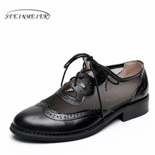 Броги из натуральной кожи; Дизайнерская обувь на плоской подошве в винтажном стиле; женские оксфорды ручной работы с круглым носком; цвет белый, синий, черный; коллекция года; сезон весна