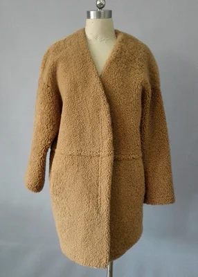 OFTBUY пальто с натуральным мехом, натуральный мех Мериносовой овцы, зимняя куртка для женщин, толстая, теплая, длинная, свободная, большой размер, двусторонняя меховая верхняя одежда - Цвет: V-Neck