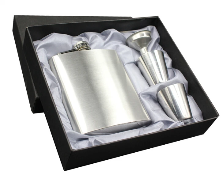 

7oz Stainless Steel Hip Flask With Funnel And Cups Mini Flagon Set In Gift Box