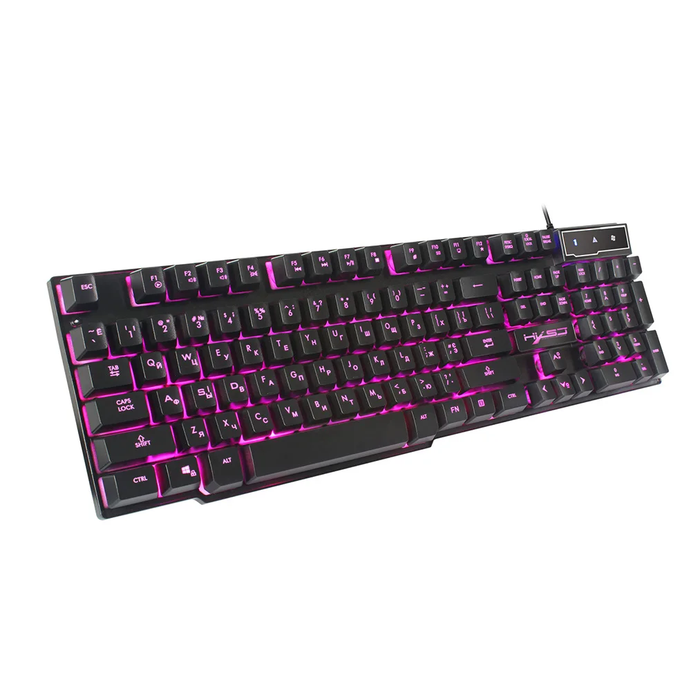 Русский Английский Gaming Keyboard USB проводной клавиатуры колпачки 3 светодио дный подсветкой Подсветка Клавиатура Teclado Gamer 19 Ключи