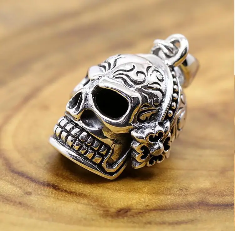 

S925 sterling silver jewelry Thailand pure handmade craft retro men's character Skull Pendant FREE SHIPPING