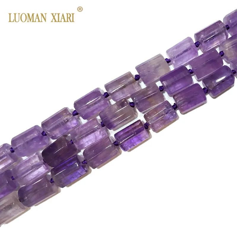 Natural Light Amethysts Cylindrical Shaped Facted Stone Beads For
