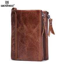 GENMEO New Arrival Genuine Leather Wallet Men Cow Leather Purse with Card Holders Men Clutch Bag with Zipper Coin Purse Bolsa hot sell new thick purse fashion women zipper wallet wristlet bag with serpentine genuine cow leather