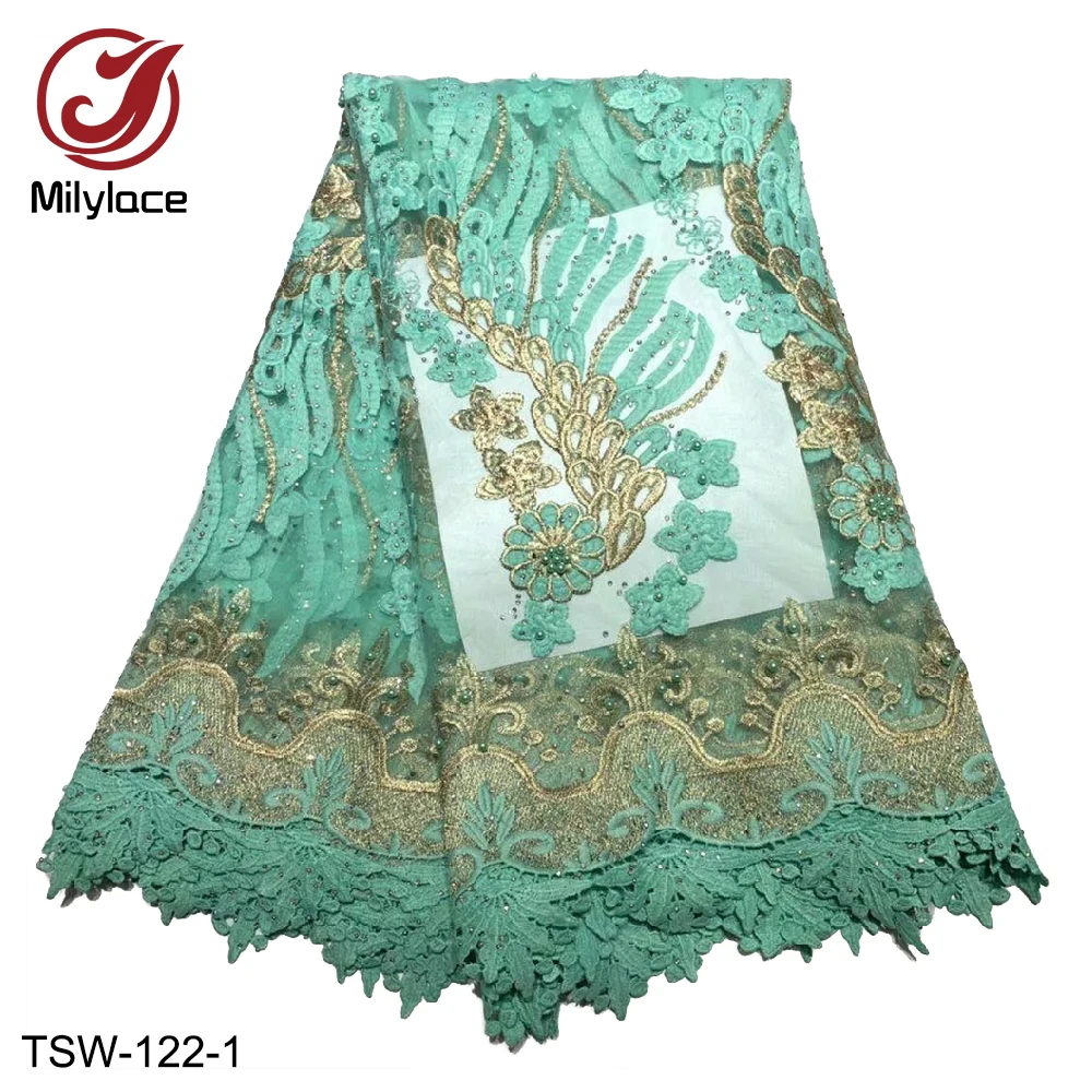 

Hot Selling Nigerian Lace Fabric with Beads Embroidery Tulle Lace Fabric Wholesale French Lace Fabric for Dress TSW-122
