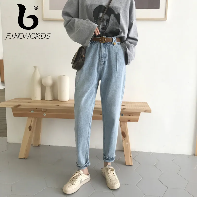 

FINEWORDS Casual 2019 High Wasit Boyfriend Jeans For Women Korean Style Denim Harem Pants Harajuku Streetwear Baggy Jeans Femme