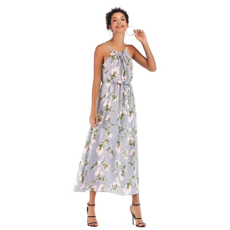 YYFSNew Chiffon Dress printed in women's wear in 2019, sleeveless pendulum dress with European and American summer temperament