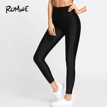 

Romwe Sport Polyester High Waist Women Black Crop Running Tights 2018 New Solid Female Fitness Leggings Esercise Jogging Pants