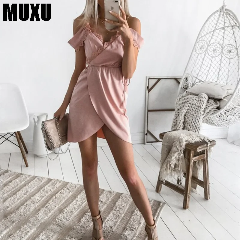 MUXU сексуальное Белое платье на бретелях женская одежда летнее короткое sukienka