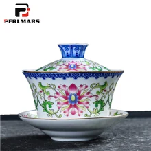 Цзиндэчжэнь Винтаж узор Керамика фарфор Gaiwan Китайский кунг-фу Чай горшок крышкой блюдце Office Kit Чай чайник кружка для Семья подарок