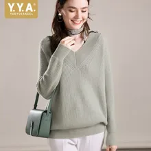 Высококачественный кашемировый свитер, женская одежда, Осенний пуловер с v-образным вырезом, вязаный Топ, женские свитера, джемперы для женщин на зиму