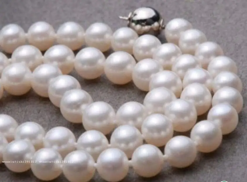 Free Shipping >> classic 9-10mm AAA+ White South Sea natural Round Pearl Necklace 18 inch - Free Shipping >> classic 9-10mm AAA+ White South Sea natural Round Pearl Necklace 18 inch -