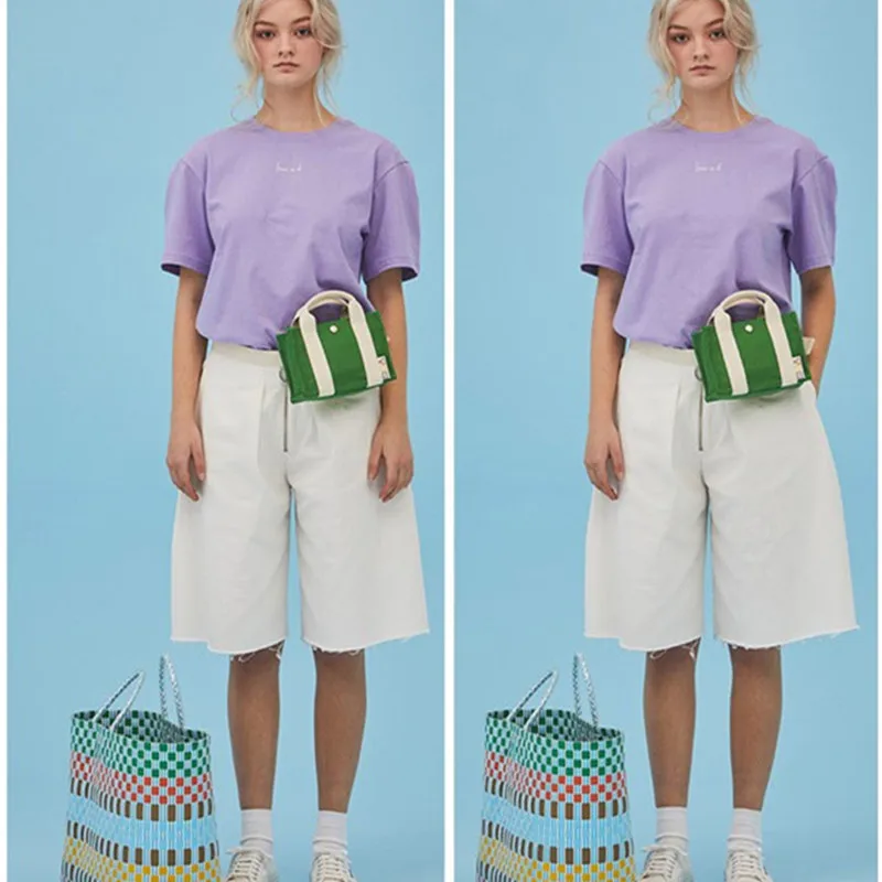 

2019 spring and summer new Korean version Mini canvas collision color waist bag fresh art shoulder shoulder bag multi function