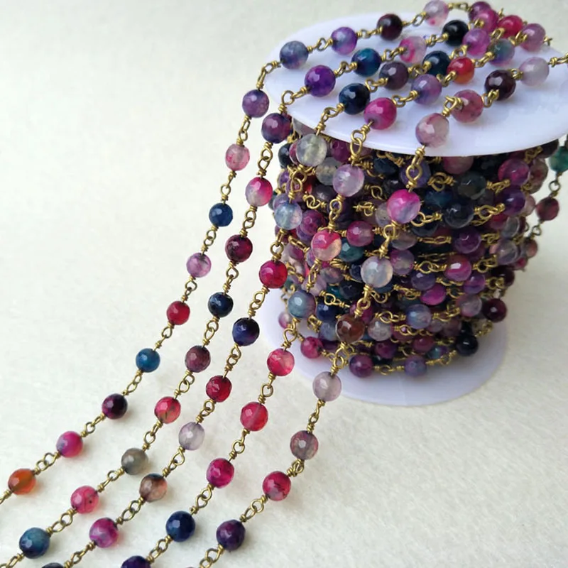 Handcrafted Gold Color Wire Wrapped Chains jewelry Finding,Natural Agat