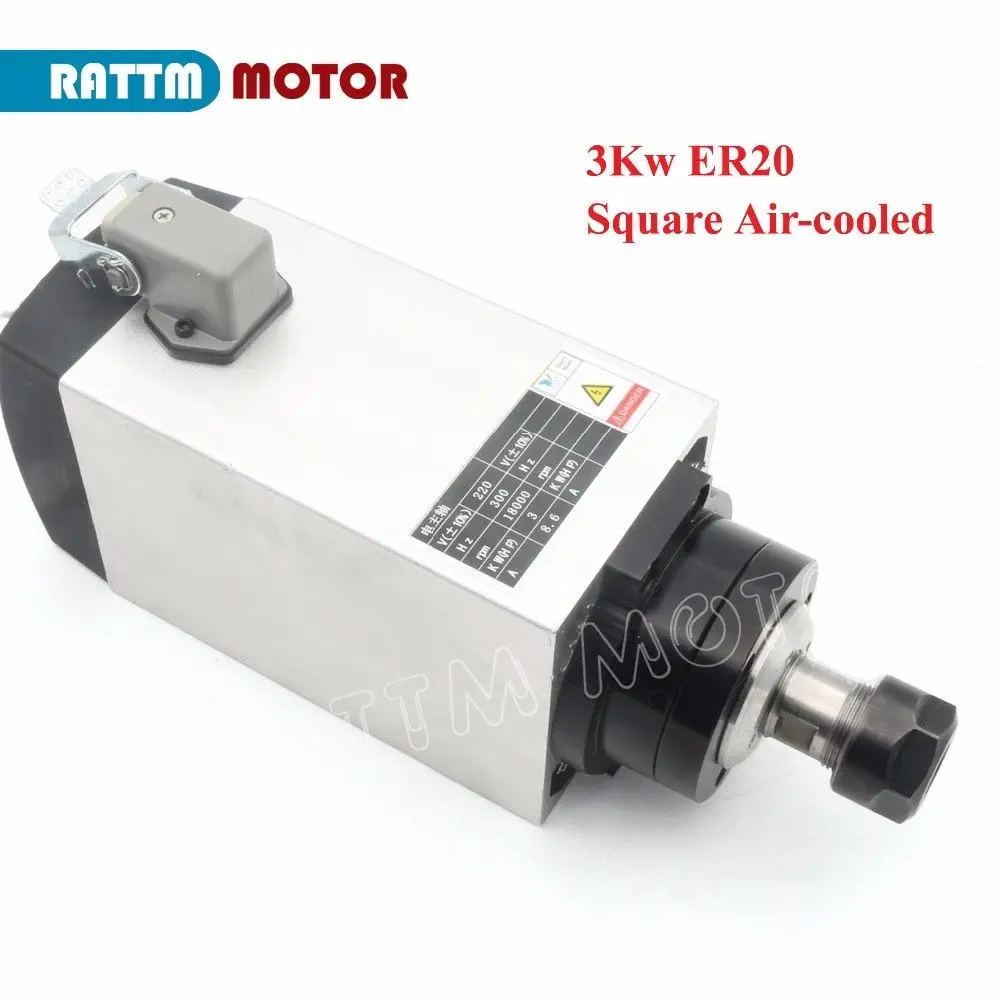 

UA Ship/Free VAT! Square 3.0KW ER20 Air-cooled Spindle motor 18000rpm 4bearing 300Hz ENGRAVING MILLING GRIND 88x98x300mm 12A