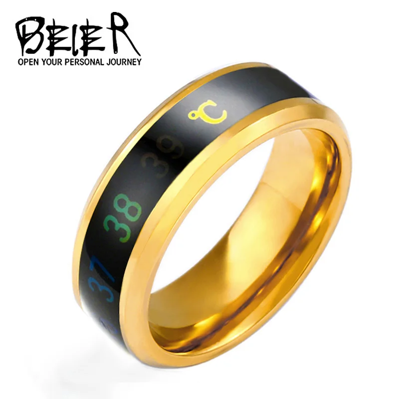 

BEIER fashion Intelligent Thermometer temperature measuring ring 316L Stainless steel simple creative Couple wedding jewelry