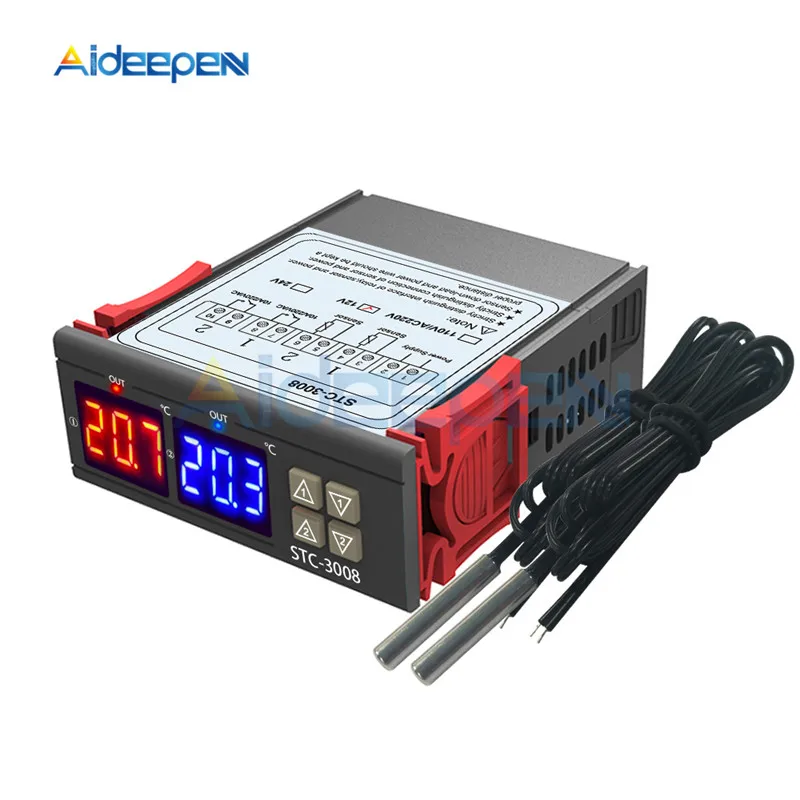 STC-3008 3018 3028 AC 110V 220V DC 12V 24V 10A Двойной Цифровой температурный контроллер гигрометр Отопление охлаждение два релейных выхода