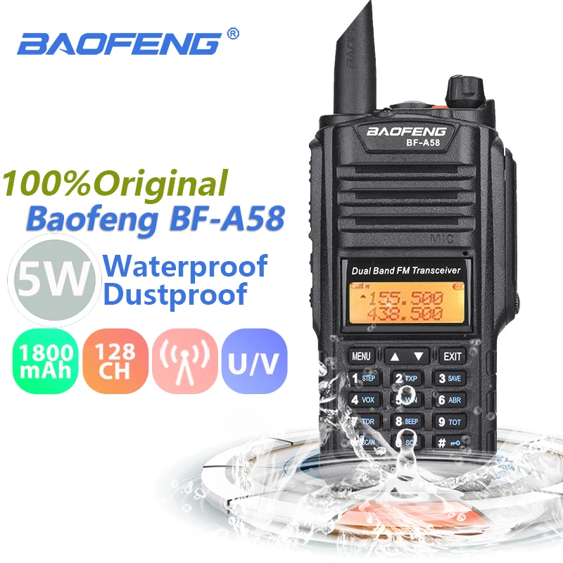 

Baofeng BF-A58 Walkie Talkie IP67 Marine Waterproof UHF VHF Dual Band Two Way Radio Station Transceiver Ham Radio Baofeng UV-9R