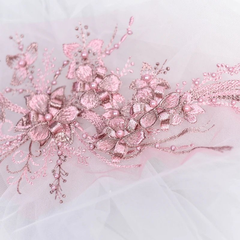 См 2 шт. 30*16 см Элегантный 3D цветок Embroiderey жемчуг бисером кружево Аппликация кружевная бейка платье ткани материал золото/Шампанское/розовый