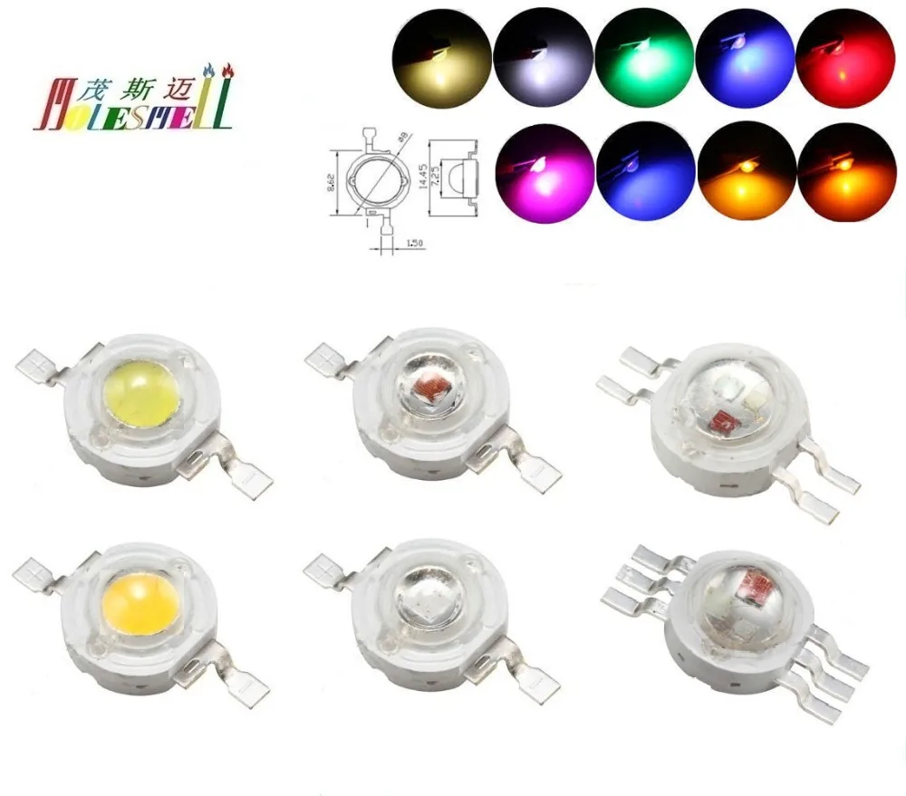 

100pcs 3Watt High Power LED Chip 3W Red Yellow Blue Green White Orange Purple Pink Warm white RGB SMD LED Light Lamp Beads Diode