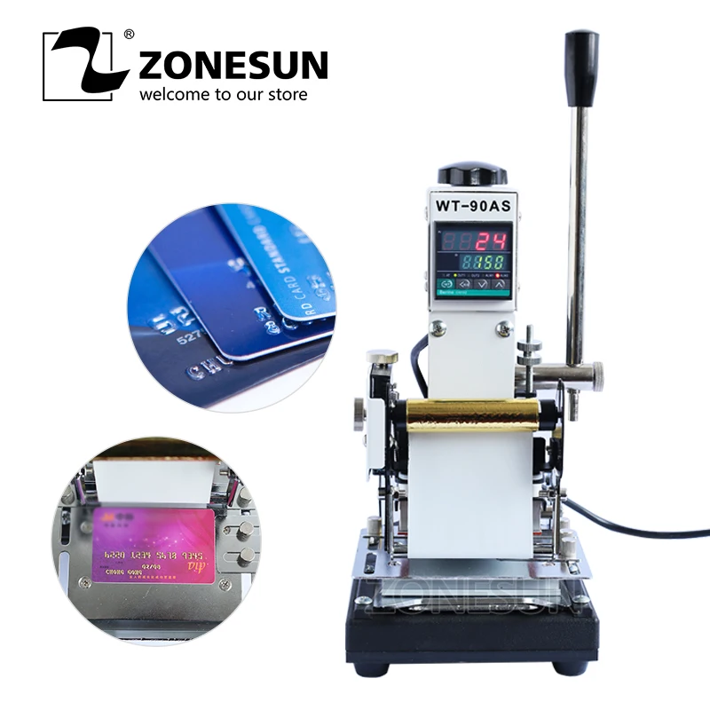 ZONESUN 220 V/110 V ручная машина для тиснения фольги машина карта Самосвальный тиснение машина для ID ПВХ карт