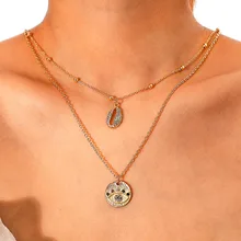 Gold Link Chain Layered Necklace for Women Iced Crystal Shell Pendant Evil Eye Charm Necklace Chockers Women's Jewelry 2019 Gold Link Chain Layered Necklace for Women Iced Crystal Shell Pendant Evil Eye Charm Necklace Chockers Women's Jewelry 2019
