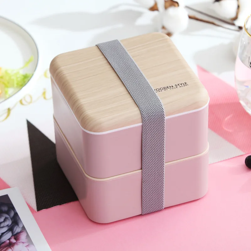 Квадратная коробка для обеда микроволновая печь 2 слоя японский Bento Box контейнер