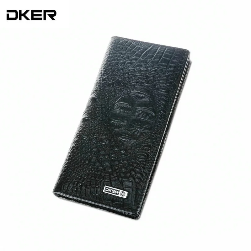 

DKER Crocodile Grain Men's Wallets Black Wallet for Man Genuine Leather Male Purse Long Wallets for Men Clutch Purses