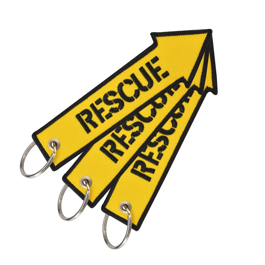 

Embroidery Danger Rescue Keychain Remove Before Flight Key Protector Yellow Black Color Arrow Shape Hanging Ornament SP1492