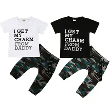 Летние топы для маленьких мальчиков от 6 месяцев до 4 лет, футболка камуфляжные штаны комплект одежды-шаровары