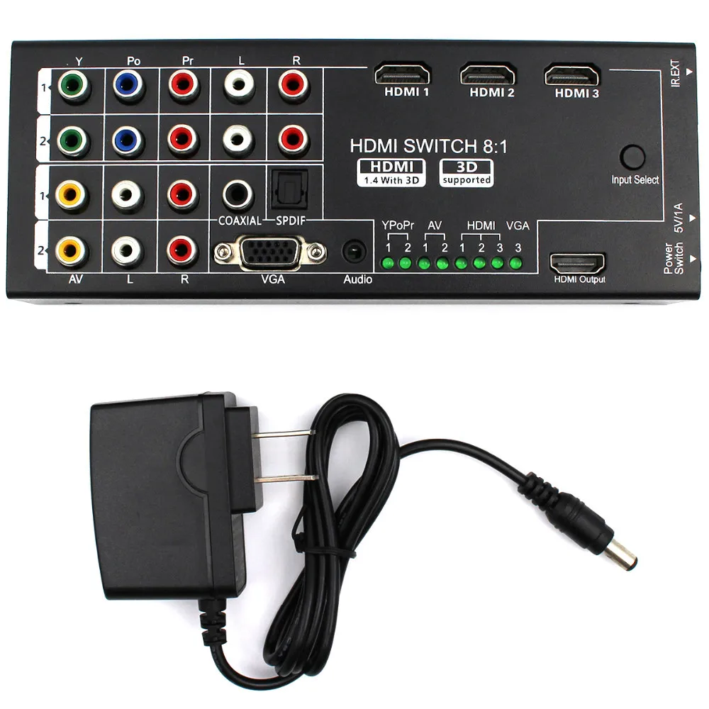 Multi-functional HDMI Converter Switch 8 Inputs to HDMI+COAXIAL+SPDIF Output Support 3D and Surround Sound for 1080P HDTV Multi-functional HDMI Converter Switch 8 Inputs to HDMI+COAXIAL+SPDIF Output Support 3D and Surround Sound for 1080P HDTV
