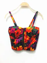 2018 new arrival Sexy Zipper Floral Vintage Padded Bustier Cropped Tops Zipper Bra Party Crop Top Cami Bikini Tank Ami Leopard