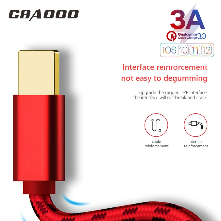 2 قطعة 3A 3 M كابل يو اس بي ل فون XS ماكس XR X 8 7 6 6 s زائد 5 5 S SE باد برو سريع شحن شاحن البيانات الحبل الهاتف المحمول الكابلات