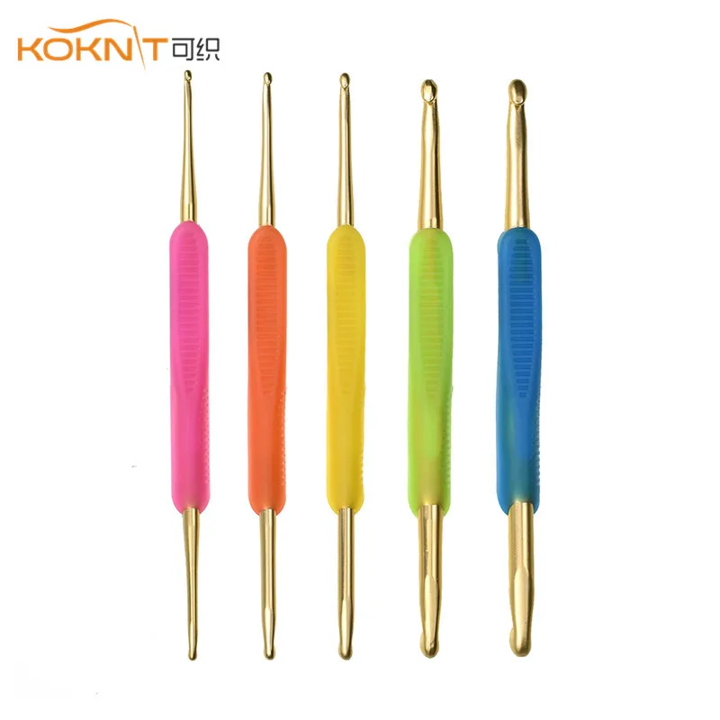 

5 Pcs KOKNIT Crochet Knitting Tools Silicone Handle Gold Double Crochet Hook Set 2.0-10.0mm Knitting Needles Weave Craft