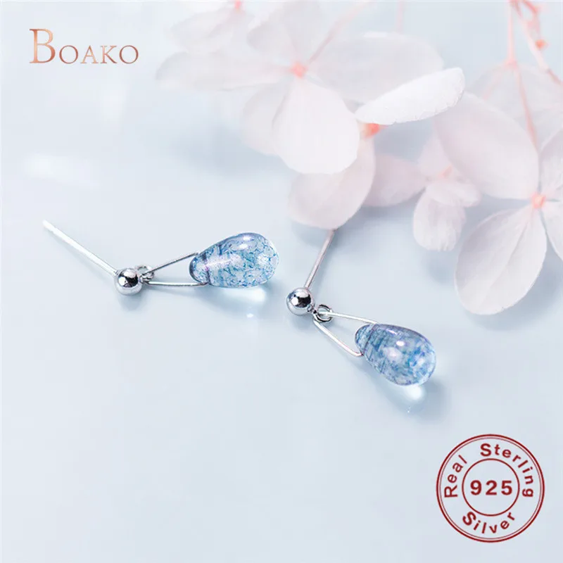 

Fashion 100% 925 Sterling Silver Earrings Water Drop Shape Blue Opal Natural Stone Earring brincos for Women Girls Jewelry Z4