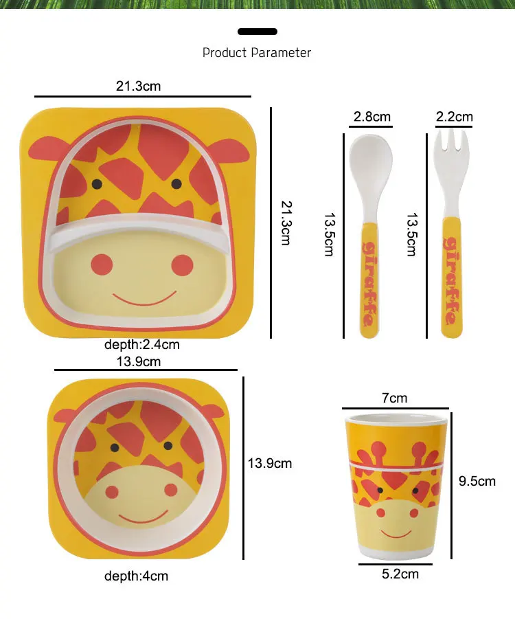 5 шт./компл. животных зоопарка детская тарелка чашки декоративные вилки столовая посуда набор для кормления бамбуковое волокно детские, для малышей посуда тарелка комплект