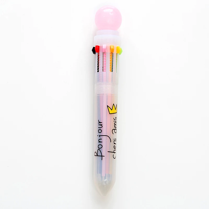 1 шт новинка многоцветная шариковая ручка Многофункциональный 10 цветная шариковая ручка Справочник красочные Канцтовары - Цвет: pink