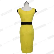 Nice-forever Summer Vintage Female Work Fitted Dress Patchwork Casual Square Neck Sleeveless Zipper Chic Pencil Dress btyb272