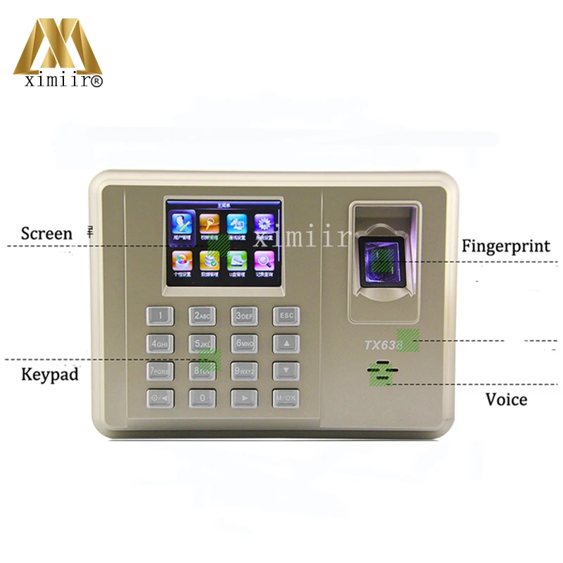 Биометрическая 2,8 дюймовый сенсорный экран TX638 отпечатков пальцев IC карта система учёта времени с wifi TCP/IP связь linux система