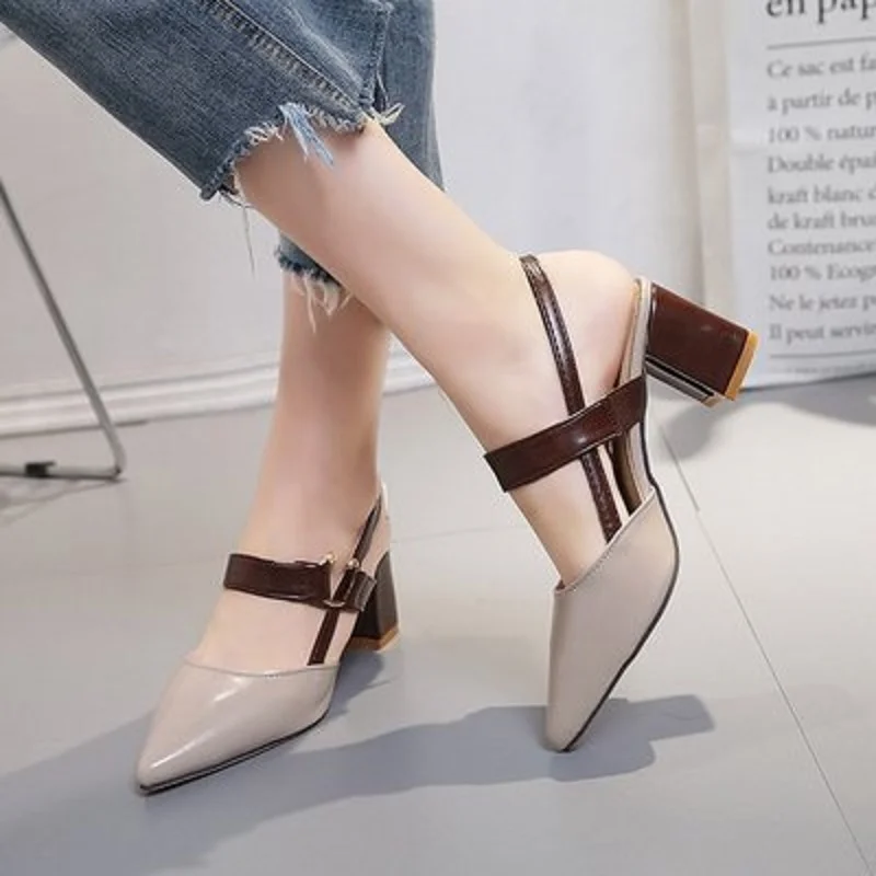 

2019 summer new pointed belt thick with high heels fashion sandals