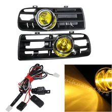 

1Pair Bumper Yellow Lower LED Fog Light + Front Grill With Wiring Harness Relay & Switch For VW Golf 4 MK4 GTI TDI Free Shipping
