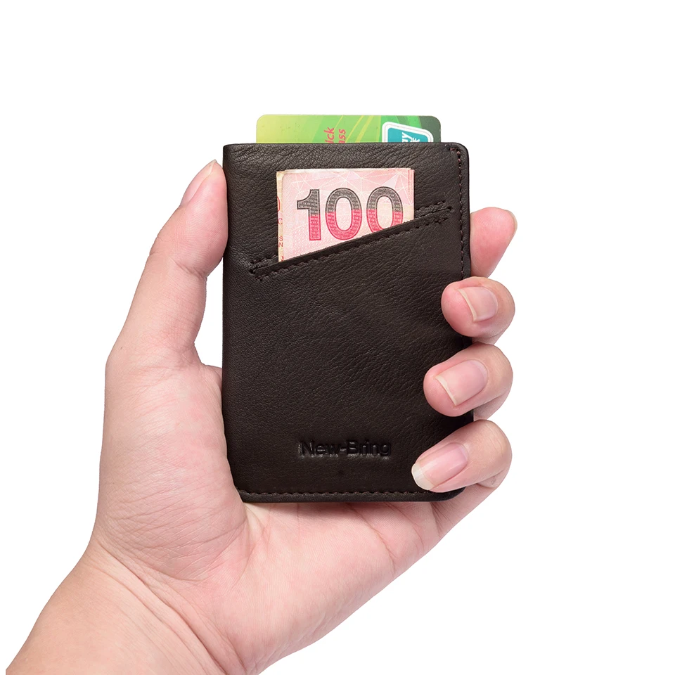 NewBring тонкий кожаный кошелек для мужчин, кредитные карты и держатели для удостоверений личности, компактный мини-кошелек, Женский держатель для карт, кошелек, синий, черный