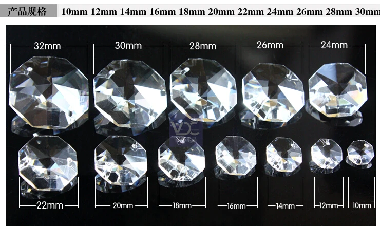 

1 box 16-22mm Transparent Clear Crystal Octagon beads in 2 holes for Chandelier Garland Bead Chains Free Shipping