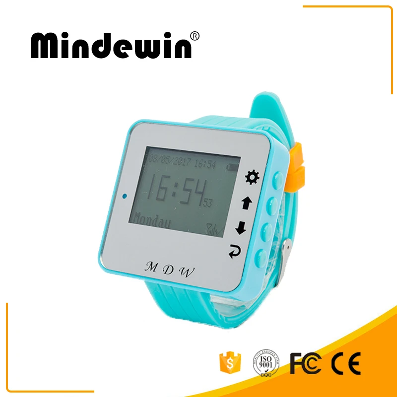 

2017 Mindewin 433MHz Wireless Calling Paging System Watch Pager Receiver Host Guest Waiting Pager for Restaurant Bank Equipment